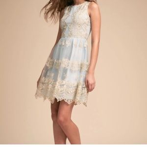 BHLDN Light Blue and Gold Lace Prom Dress